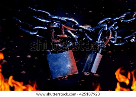 Lock and Chain Burning on Fire