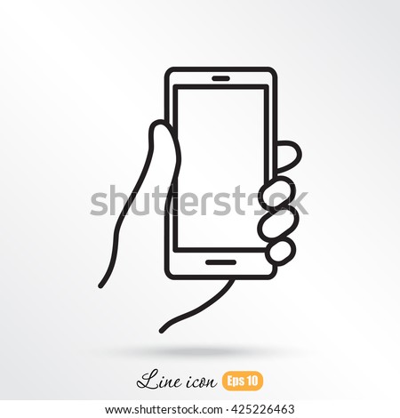 Line icon- Mobile phone in hand Royalty-Free Stock Photo #425226463