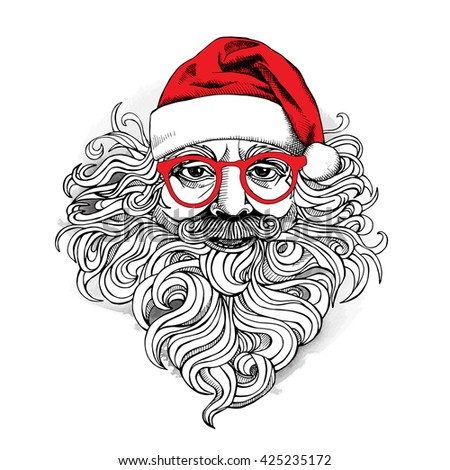 Portrait of a Santa in a hat and in a glasses. Vector illustration.