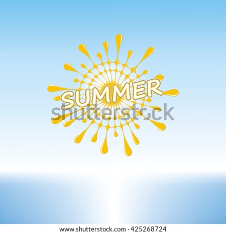 Summer Sunny Day on a Tropical Beach, Stylized Sun, Vector Graphics