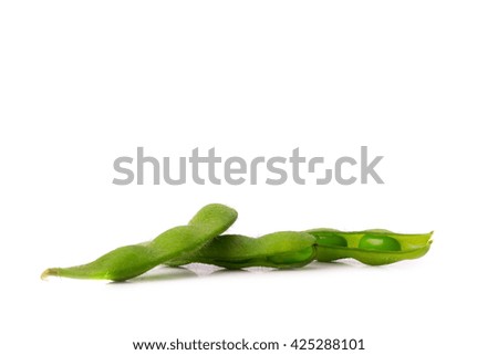 green soybeans on white background.