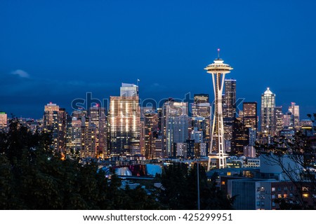Downtown Seattle skyline at night