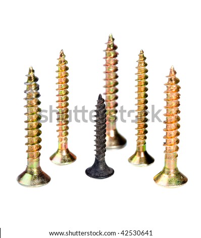 group of yellow screws and one brass angled screw