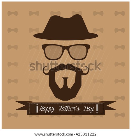 Colored background with hipster icons and a ribbon with text for father's day celebrations