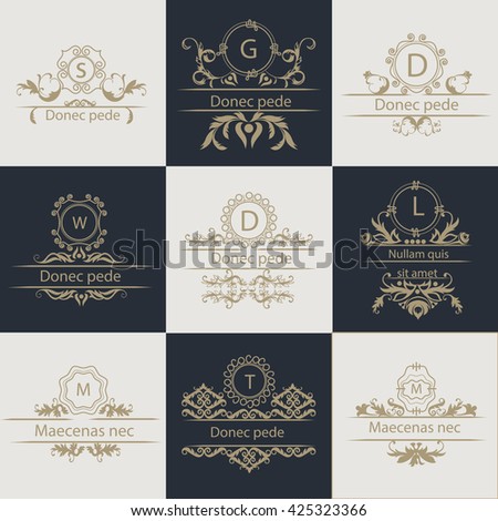 Set of patterns leaflets. Decorative, ornamental frames in vintage style. Logos for corporate style. Vector Illustration