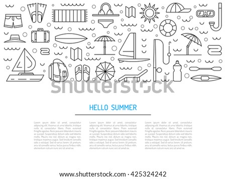 Summer banners set for summer holiday and travel. Summer  banners on the theme of summer, travel, trekking, vacation, weekend beach.  banners summer time outline. Summer  banners for design outline.