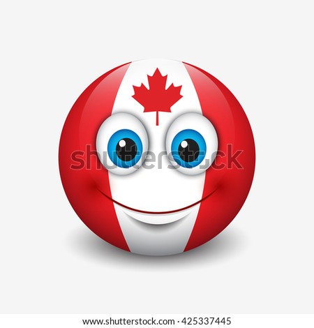 Cute emoticon isolated on white background with Canada flag motive - smiley - vector illustration
