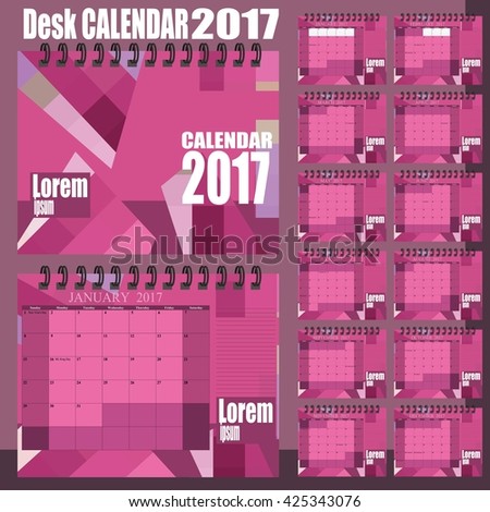 Stylish vector desk calendar 2017 - pink colour