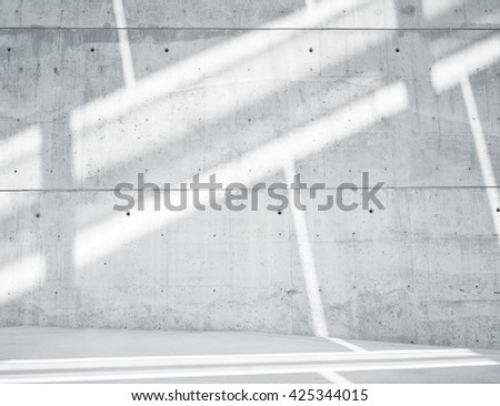Horizontal Photo Blank Grungy and Smooth Bare Concrete Wall with White Sunrays Reflecting on Light Surface. Empty Abstract background. 