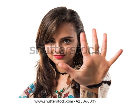 Young girl counting five