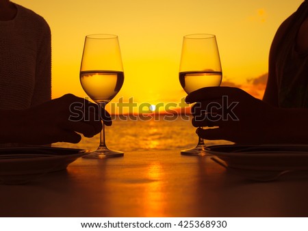 Romantic dinning in the sunset. 