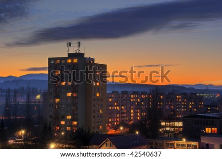 Magical sunset over apartment  house - HDR picture