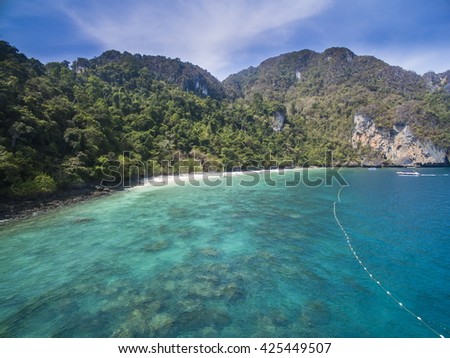 Hidden beautiful beach with white sand and nobody. Phi Phi Don Island, Phi Phi Islands, Phuket, Thailand