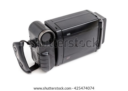 Old Video Camcorder on white background.