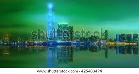 Panorama of Hong Kong island, skyline and Financial district, China