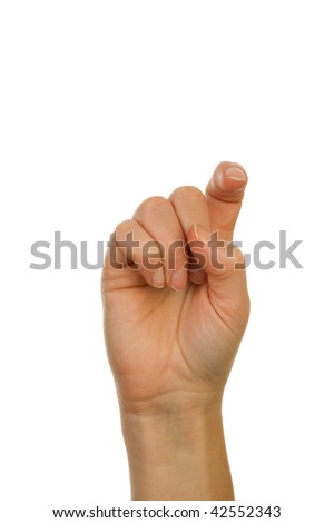 Finger spelling (hand alphabets) : Hand is spelling letter X over white background