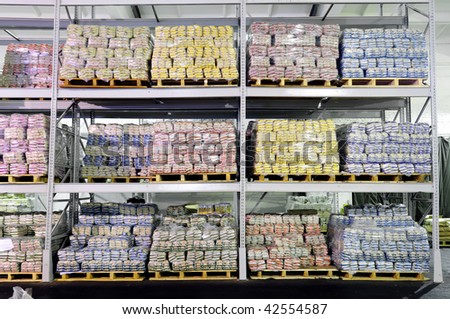 Pile of food production stacked in warehouse