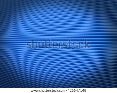 blue painted galvanised steel warehouse roller shutter background with an abstract diminishing perspective and an added shadow vignette