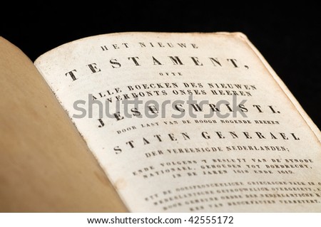 Macro picture of a very old Dutch bible (year 1618).