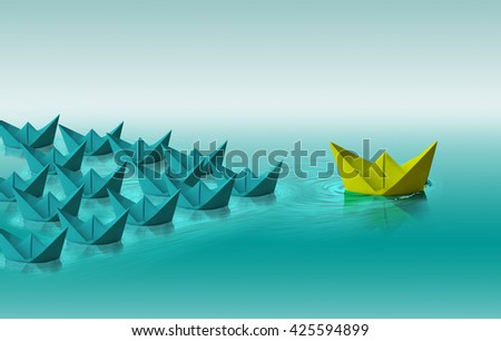 Different color paper boat, leadership concept