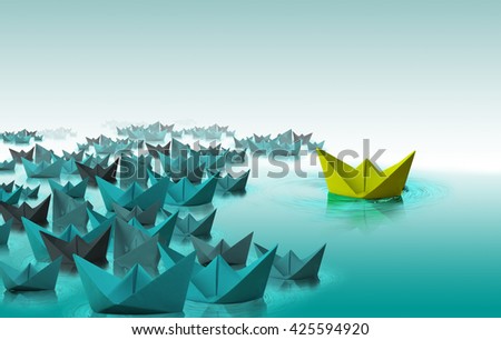 Different color paper boat,different thinking, leadership concept