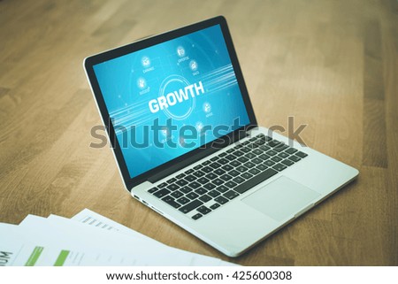GROWTH chart with keywords and icons on screen