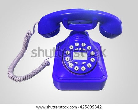 Dark blue old-fashioned phone on isolated white background