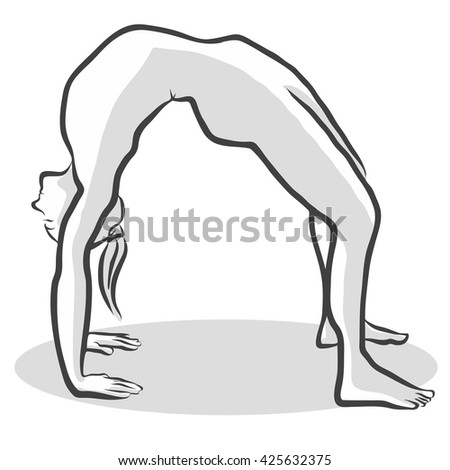 bridge Pose or Upward Facing Bow or Urdhva Dhanurasana Yoga, Free Hand drawn vector halftone Sketch