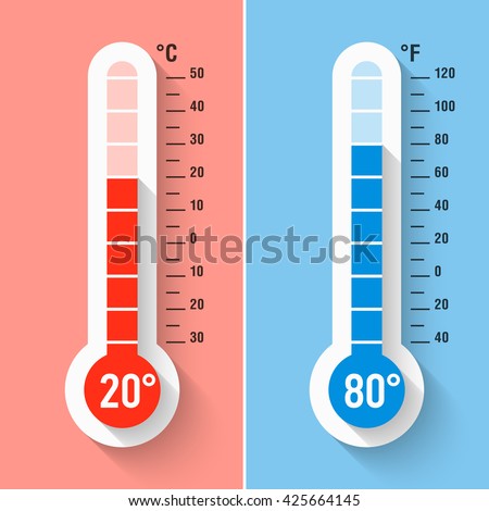 Celsius and Fahrenheit thermometers. Vector.  Royalty-Free Stock Photo #425664145