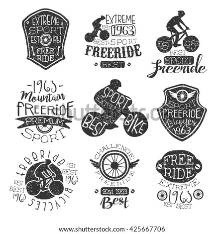 Mountain Bike Vintage Stamp Collection Of Monochrome Vector Design Labels On White Background
