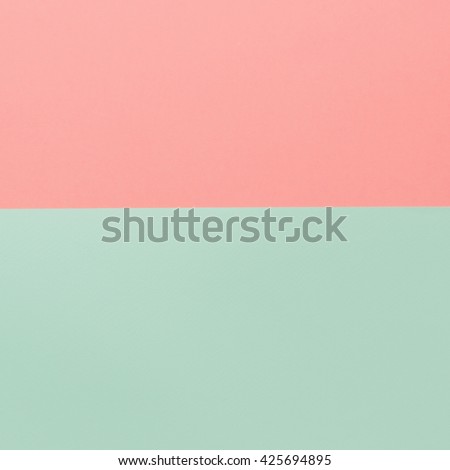 Texture background of fashion pastel colors: rose quartz and mint papers in minimal concept. Flat lay, Top view.