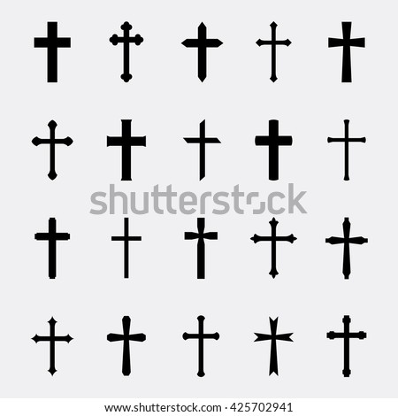 Black crosses vector set isolated on white background.  Icons of christian and catholic crosses. 