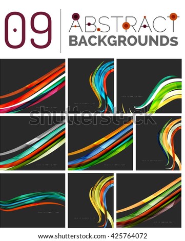 Color smooth waves, abstract identity elements, various colors, line design. Infinity space templates with sample text. Business card and identity design elements