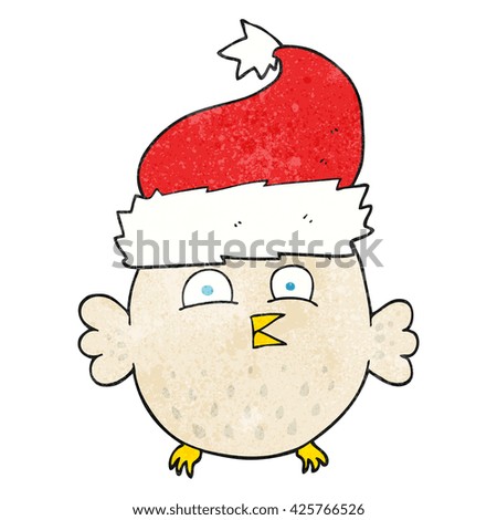 freehand textured cartoon owl wearing christmas hat