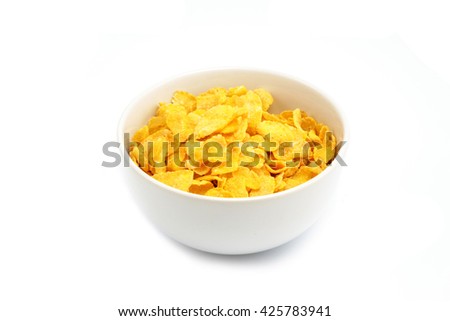 cornflakes, cereal on white background