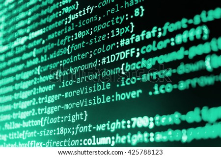 
Programmer workplace. Website programming code. Software development. Technology background. Developer working on websites codes in office. Programmer occupation. Source code photo. 
