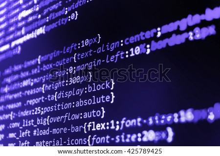Software background. Writing programming code on laptop. Programmer workplace. Programmer developer screen. Website development. Technology background. Source code photo. Software development. 
