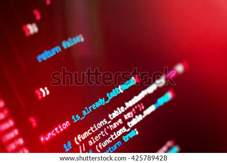 Programmer developer screen. Programming code on computer screen. Writing program code on computer. Writing programming code on laptop.  Website codes on computer monitor. 
