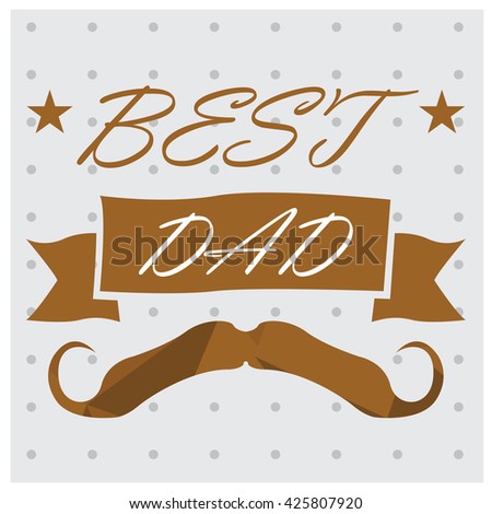 Colored background with a ribbon with text, stars and a mustache for father's day celebrations
