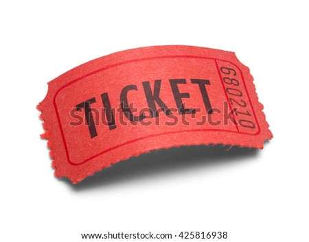 Single Red Ticket with a Curved Arch Isolated on White Background. Royalty-Free Stock Photo #425816938