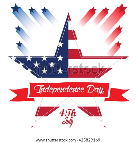 Isolated star with the american flag, a ribbon with text and more stars for independence day celebrations