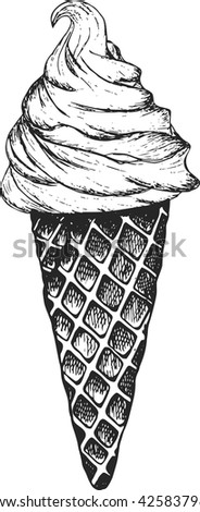 vector sketch illustration - ice cream cone