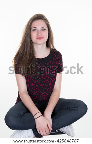 Pretty young woman. Isolated on white background.
