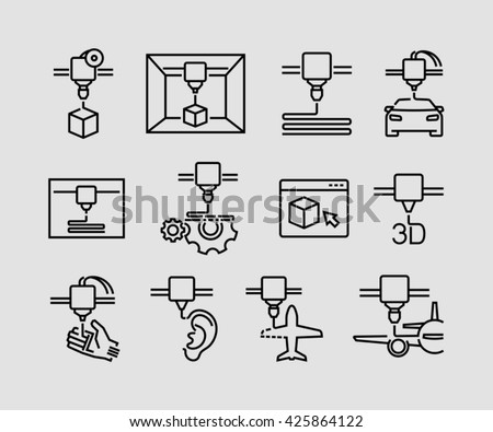 3D Printing Vector Line Icons  Royalty-Free Stock Photo #425864122