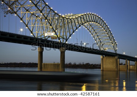 Barque under Hernando de Soto Bridge - Memphis, Tennessee. Royalty-Free Stock Photo #42587161