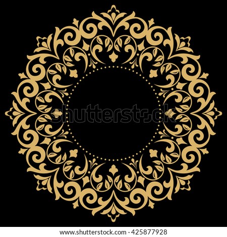 Decorative line art frame for design template. Elegant vector element for design in Eastern style, place for text. Golden outline floral border. Lace illustration for invitations and greeting cards