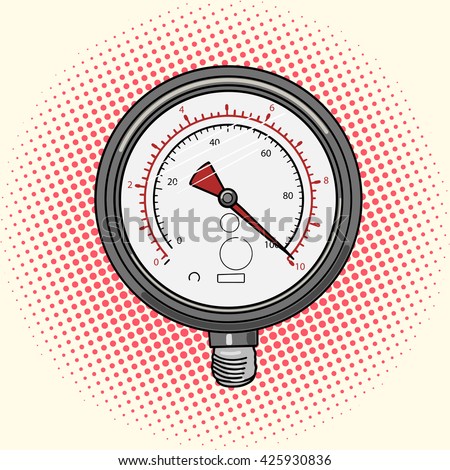 Manometer measuring device cartoon pop art vector illustration. Vintage retro style.