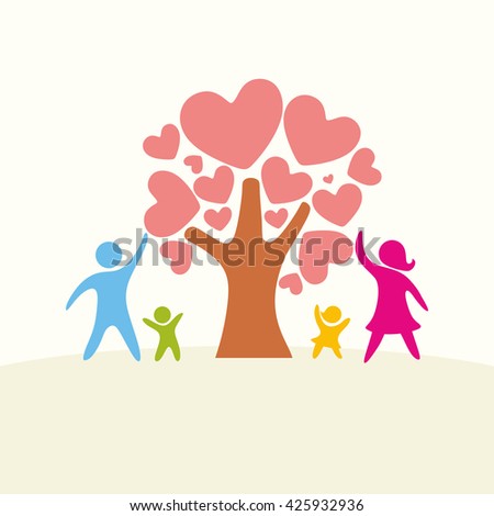 A happy family. Multicolored figures, loving family members. Parents: Mom, Dad, kids. Logo, icon, sign.