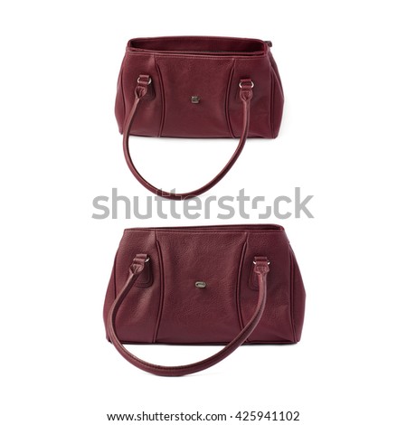 Set of Vinous leather Female bag isolated over the white background