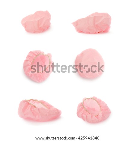 Set of Pink Shower cap isolated over the white background Royalty-Free Stock Photo #425941840